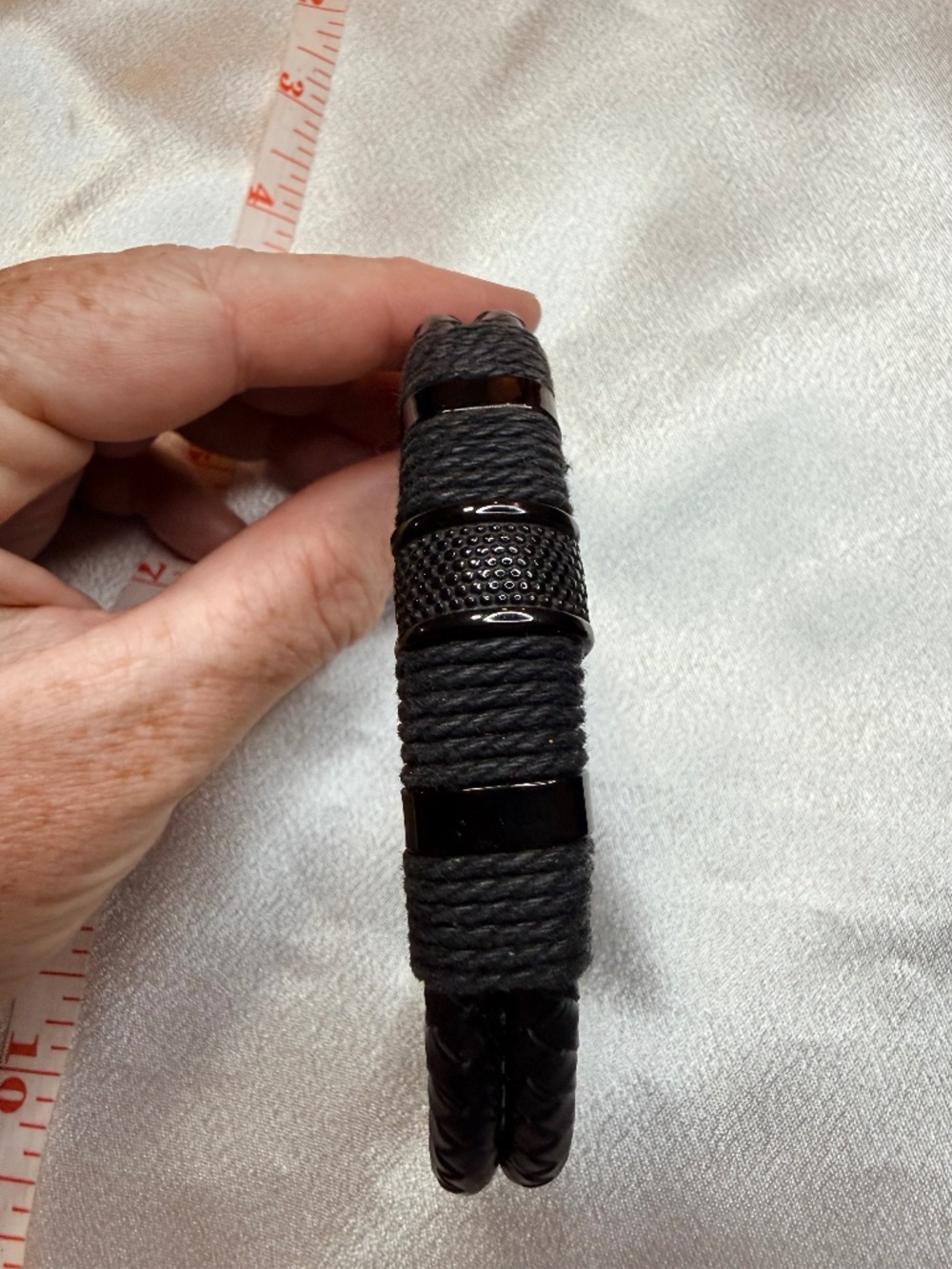 Men’s Black Braided Leather Rope Bracelet Magnetic Clasp 8.5-9” Unisex